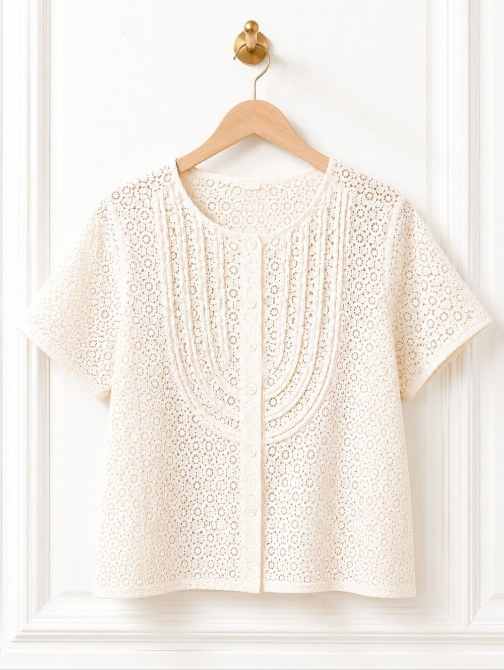 Van Heusen | Ivory Lace Ruffle Button Front Blouse Top | Size XL - Picture 6 of 11